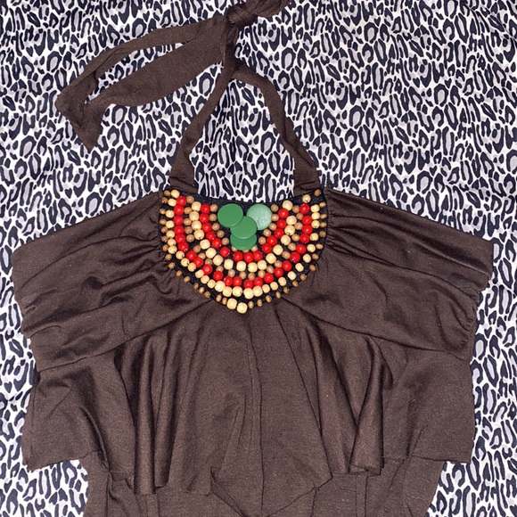 Vintage Dots Halter Brown beaded top blouse - Picture 2 of 3